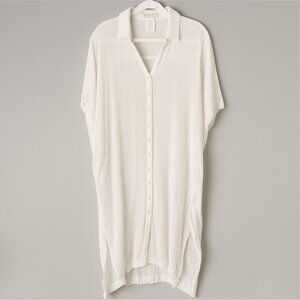 L*Space Tunic Blouse Cover-up Cream‎ White Casual Button Down